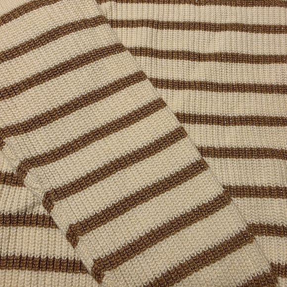Talbots Metallic Gold & Cream Striped Shoulder Button Sweater - Large - Picture 4 of 7